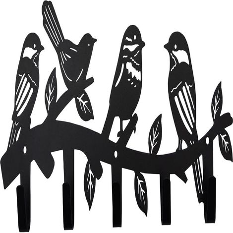 Schwarzer Metall-Wandhaken in Vogelform, dekorativer Mantel-, Kapuzen-, Schlüssel- und Rucksackaufbewahrungshaken (1/5)