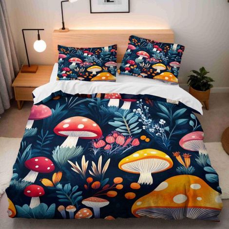 Housse De Couette - Microfibre - Imprimé Champignons Colorés - 140x200 cm - Pour Adultes Et Enfants - 3 Pièces (1/5)