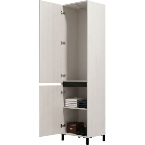 Guardaroba 2 Ante Monta, Armadio Camera da Letto Appendiabiti, 2 Ripiani, 3 Vani, 54.5x205.5h cm Bianco