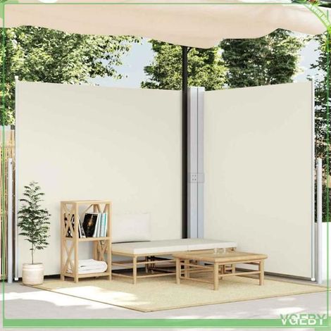 Auvent latéral double rétractable de patio - FAFEICY - 48467 - 170x0-600 cm - Tissu polyester PU crème - Cadre acier gris (1/5)