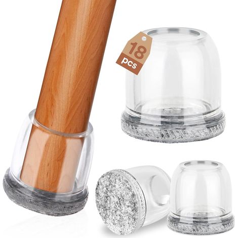 18 Embouts Chaise Transparents - TPE et Feutre - Protection Sols Bois et Carrelage 14-20mm - Réduction Bruit pour Maison et Bureau (1/5)