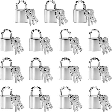 Lot de 15 cadenas en acier massif avec clés identiques, 2 cm de large, serrures en acier robuste avec 60 clés étanches pour portails intérieurs et extérieurs, casiers, bagages, boîtes à (1/5)