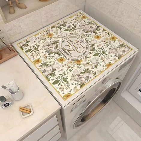 Housse de Protection Anti-Poussière pour Lave-Linge Hublot, Tapis Antidérapant et Isolant pour Réfrigérateur, Micro-ondes et Table de Chevet - Motif Fleurs Épanouies B (60x60 cm)-lsw