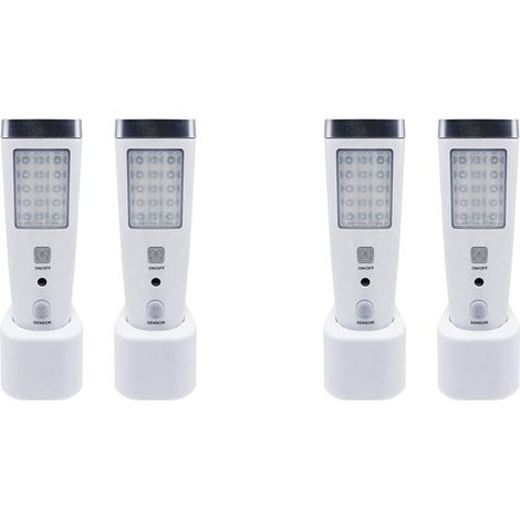 Applique murale multifonctionnelle 4 en 1 avec capteur, lampe torche LED (s'allume automatiquement lorsqu'elle est éteinte), lampe torche d'urgence rechargeable, prise standard européenne.