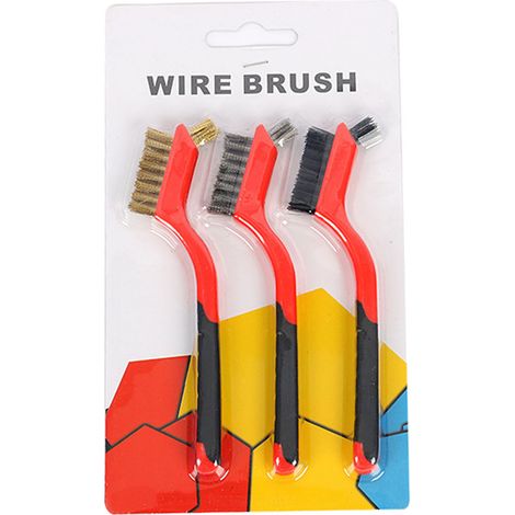 Ensemble de 3 mini brosses métalliques en acier inoxydable, nylon et cuivre rouge pour le nettoyage et l'élimination de la rouille, 18 cm