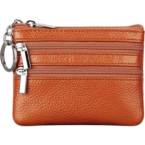 Porte-monnaie court en cuir avec porte-clés (marron) (1/3)