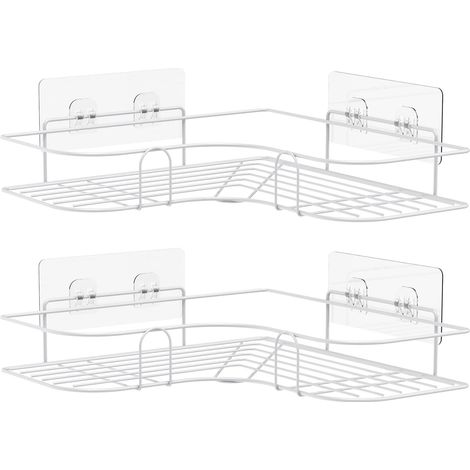 (2 pièces) Étagère d'angle murale de salle de bain avec panier de douche en fer, porte-produits cosmétiques, porte-shampoing, organisateur de salle de bain (1/5)