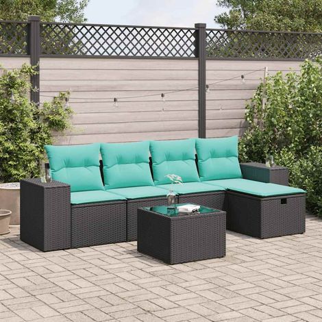 vidaXL Set Divano da Giardino 6 pz con Cuscini Nero in Polyrattan (1/5)