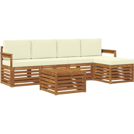 Conjunto de sofás de exterior con cojín 6 pcs Natural y Crema vidaXL