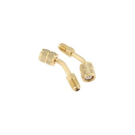 Adaptateur R410a 5/16 femelle, 1/4 mâle SAE pivotant pour systèmes mini-split, climatisation, CVC et réfrigération avec éjecteur coudé à 45°, lot de 2 (1/5)