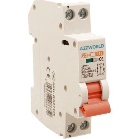 MCB Interruttore Magnetotermico Automatico Curva B 1P+N 1M 6000A AC 230V IP20 PN8H, Corrente Disponibili 6A 10A 16A 20A 25A 32A (B25A)