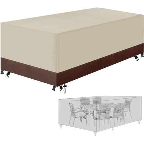 Housse de protection pour mobilier de jardin en tissu Oxford 420D, imperméable, avec cordons de serrage et boucles de verrouillage(Beige et marron,150x130x90CM) (1/5)