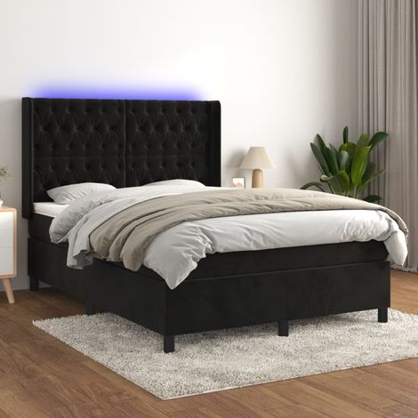 Sommier tapissier avec matelas et LED Lit adulte Contemporain Noir 140x190 cm Velours 82120 (1/5)