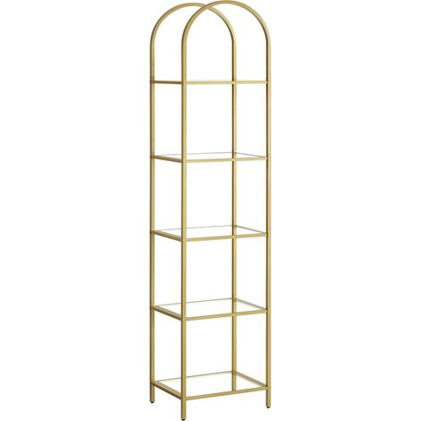 Vasagle – Bibliothèque 5 niveaux en verre trempé et acier doré – Dimensions 30,2 x 40 x 183,5 cm – Charge max 10 kg par niveau – Pour salon, bureau, salle de bain (1/5)