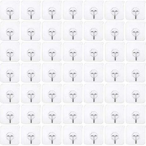 50 pièces crochets adhésifs sans perçage Crochet sans perçage auto-adhésif, crochet mural transparent, crochet adhésif transparent crochet de porte patère étanche idéal pour cuisine salle de bain mur