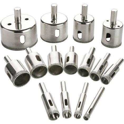 Diamond hole drill bit set, 15 piece hole saw set for glass, marble, granite stone (1/5)