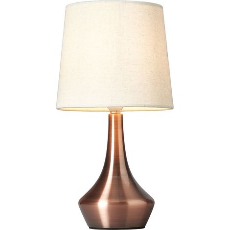 Litecraft Barlie Table Lamp With Natural Tapered Fabric Shade - Brushed Copper (1/5)