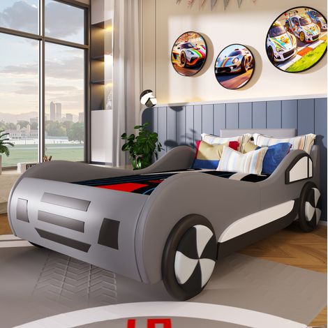 Etagenbett 90/200 cm in Grau mit Stauraum, Lattenrost und Cockpit-Design (1/5)