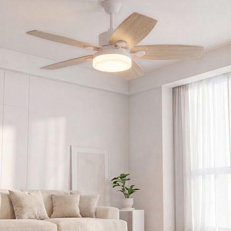 SYEKLAOO –Ventilateur de plafond 42"–Télécommande –plafond avec 5 pales–6 vitesses –minuterie 1/4/8 h –LED à intensité variable – Mode hiver-été (Natural)，pour salons/à la chambre (1/5)