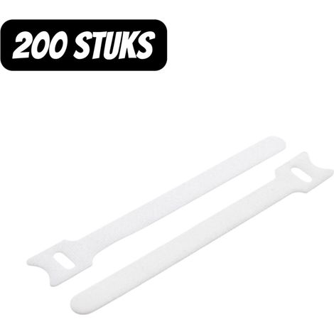 Lot de 200 attaches câbles autocollantes en nylon avec velcro 12 x 150 mm et 12 x 200 mm couleur blanche (1/5)