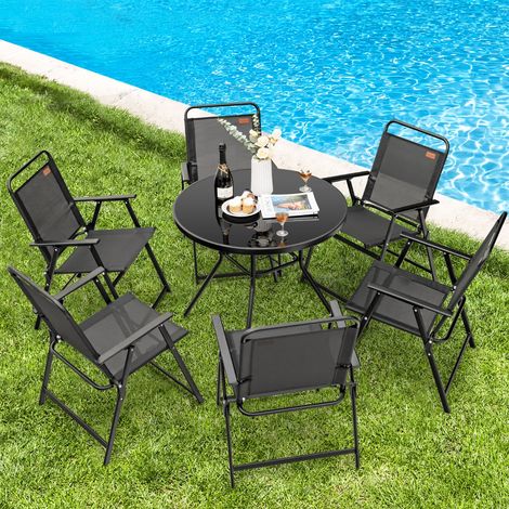 Lot de 4 Chaises de Jardin Pliantes en Textilène avec Accoudoirs en Métal Fauteuil de Jardin avec Pieds Antidérapants Noir Maison Chic (1/4)
