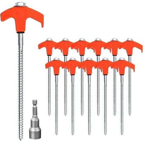 [JAMAIS UTILISÉ]Zyluniy Sardines pour Tente, 12 PCS Piquets de Tente, 1 Douille Hexagonale, Métal Sardines Camping, Piquet en Acier avec Filetage, Résistants pour Camping, Randonnée et Plage (Orange) (1/5)