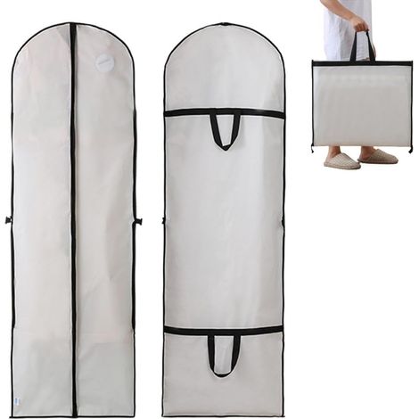 Custodia per abito da sposa e damigella d'onore, copriabito lungo pieghevole bianco (con cerniera), borsa porta abiti lunghi da donna (con manici), confezione da 2 (bianca) (1/5)