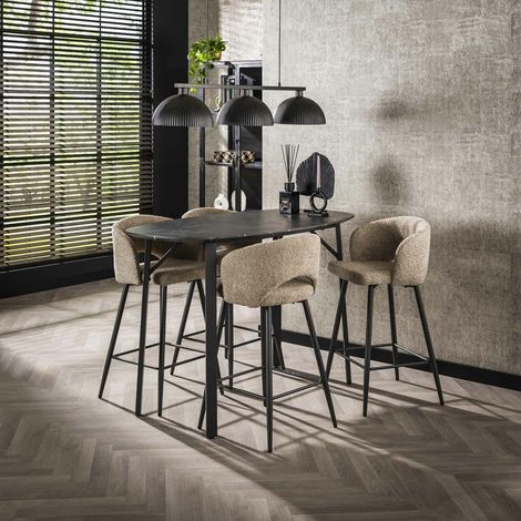 Pier Import – Table haute de cuisine 140 cm – Forme organique effet marbre – Bois mélaminé – Acier – Hauteur 92 cm – Largeur 75 cm (1/5)