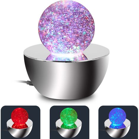 Briloner Lampada Da Tavolo RGB Con Sfera Glitter Ø12x13,5 cm 0,6W Cambio Colore Automatico Cromo - Luce Notturna Cameretta Lampada Decorativa Soggiorno (1/5)