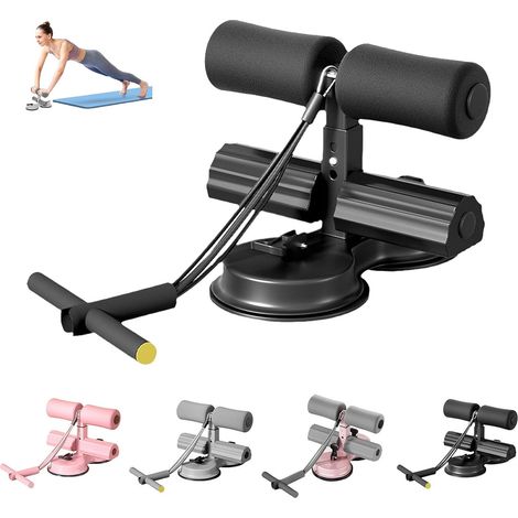 Support de pied pour barre d'exercices abdominaux, 3 niveaux réglables avec 2 ventouses puissantes et corde élastique, équipement portable pour abdominaux, aide à l'entraînement des pieds et des (1/5)