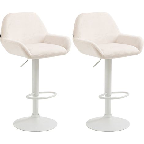 CLP – Ensemble de 2 tabourets de bar Braga – Velours crème – Réglable en hauteur – Pivotant 360° – Repose-pieds confortable – Structure métal blanc (1/5)