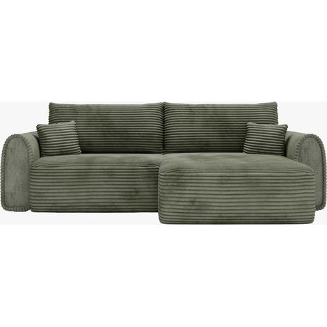 ADELE Canapé d'angle convertible et réversible avec coffre en velours côtelé vert (1/5)