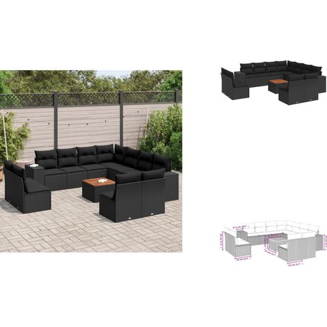 Salon de jardin 12 pcs avec coussins noir résine tressée - Ensemble Salon De Jardin - Meuble Extérieur - Jardin Design - Mobilier De Jardin - Chaise Lounge (1/3)