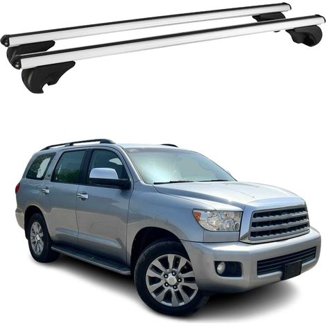 OMAC Aluminium Dachträger Querträger für Toyota Sequoia II 2008-2022 – TÜV / DIN 75302:2019 – Abschließbar – Max. 75 kg – 2 Stangen Silber (1/5)