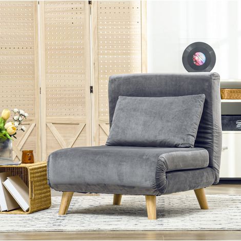 Schlafsessel 72x78x79 cm grau aus Polyester mit Bettfunktion und 6-fach verstellbarer Rückenlehne (1/5)