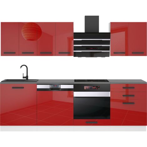 Belini Cuisine Equipee Complete Susan Muebles de Cuisine Complets - 240 cm. Cuisine Complete sans Plan de Travail, Rouge très Brillant (1/3)