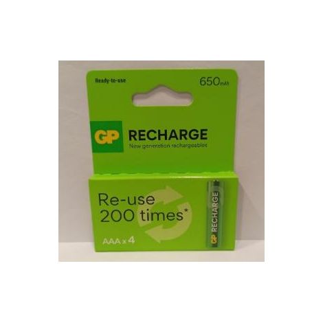 FPLUS pila gp aaa(lr03) recargable 4 uds 650 mah , Química	Níquel-Metalhidruro (Ni-Mh)
Medida	AAA
Voltaje	1.2V
Capacidad	650 mAh