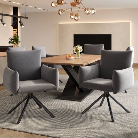 Pack de 6 sillas de comedor 60x60x88 cm en terciopelo gris, giratorias, estables – MEUBLIV (1/5)