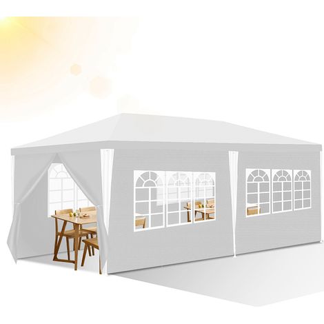 Randaco 3 x 6 m Garten Pavillon mit 5 Seitenteilen tragbares wasserdichtes Zelt Partyzelt, weiß