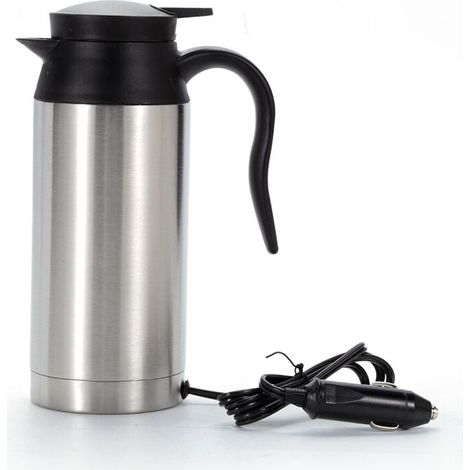 FOREHILL Bouilloire électrique de voyage, bouilloire électrique pour voiture en acier inoxydable portatif de 750 ml 12V avec une tasse de chauffage pour voiture en caoutchouc scellée pour eau chaude (1/5)