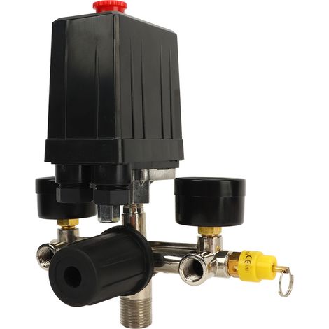 Druckschalter-Set für Luftkompressoren, CE-Ventil, Druckregler, schwarze Abdeckung, Eisenanzeige, Messing, Schnellkupplung nach US-Standard (1/5)