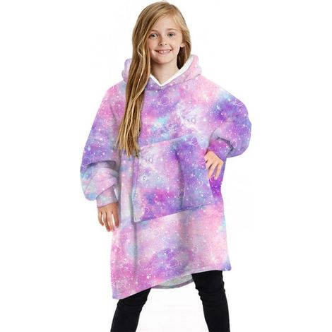 Hoodie géant ultra doux pour enfants, couverture chaude avec capuche et grande poche avant, taille 7-13 ans, peignoir polaire confortable, idéal pour se blottir, vêtement cosy à enfiler. (1/5)