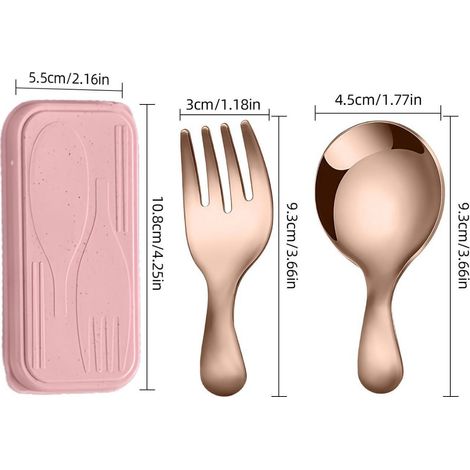 Set de couverts portables en acier inoxydable pliables, 3 pièces couleur or rose, Kit d'ustensiles pour camping et pique-nique extérieur avec boîte de rangement (1/4)