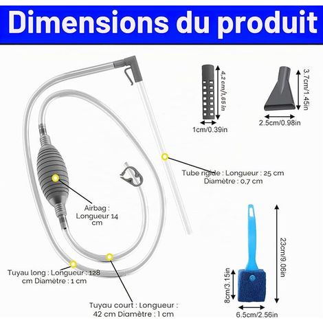 Aquarium Vacuum Cleaner, Aquarium Cleaning with Blue Cleaning Brush Siphon for Complete Drain for Aquarium Change Water Cleaning Gravel and Sand (Grey) (1/2)