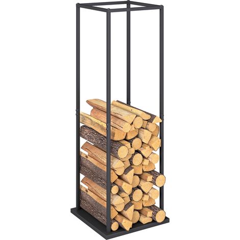 Outsunny estante de leña metálico, soporte para leña de chimenea, leñero para interior y exterior, carga 100 kg, 33x33x110 cm, negro (1/5)
