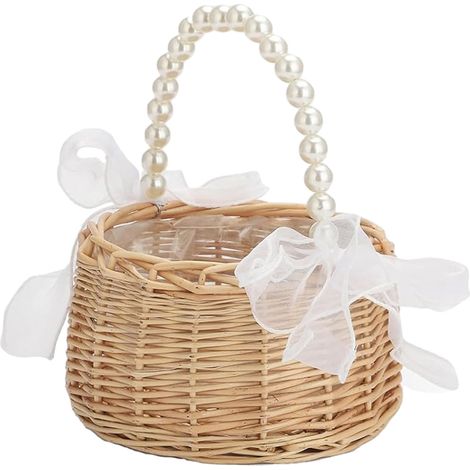 Panier de mariage vintage portable en toile de jute avec nœud papillon, coussin d'alliances et fleurs (1/5)