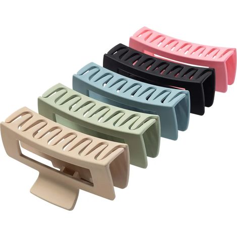 Pinza para el cabello rectangular gruesa para mujer, pinzas jumbo para el cabello en 5 colores, pinzas para el cabello mate de sujeción fuerte, accesorios de moda para peinar el cabello para mujeres y (1/5)
