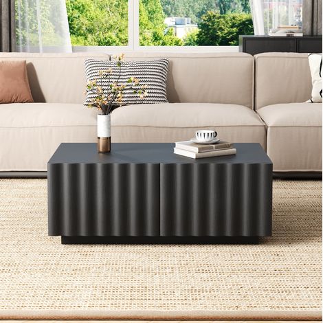 Couchtisch aus MDF und PB 100 x 50 x 40 cm schwarz mit 2 Schubladen und Wellenfront (1/5)