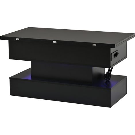 Höhenverstellbarer schwarzer Couchtisch 100 x 50 x 51,5 cm mit LED und Steckdose (1/5)