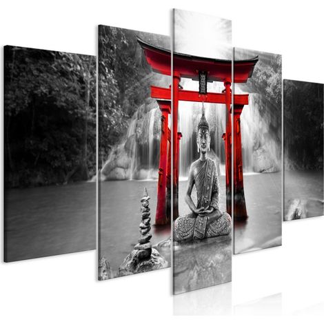 Tableau Imprimé 5 Panneaux "Buddha Smile Wide Red" 100 x 200 cm (1/2)